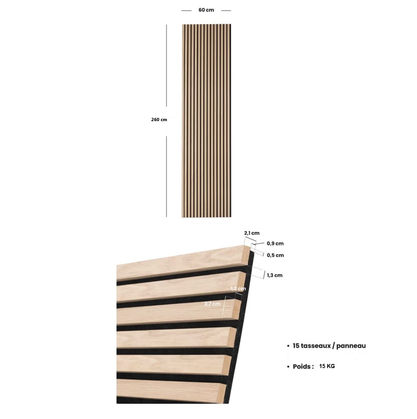 tasseaux en bois acoustique dimension